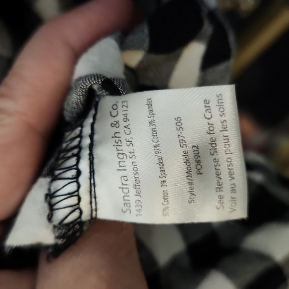 Sandra Ingrish Stretch Button Down Black and White Check Large - Picture 7 of 7